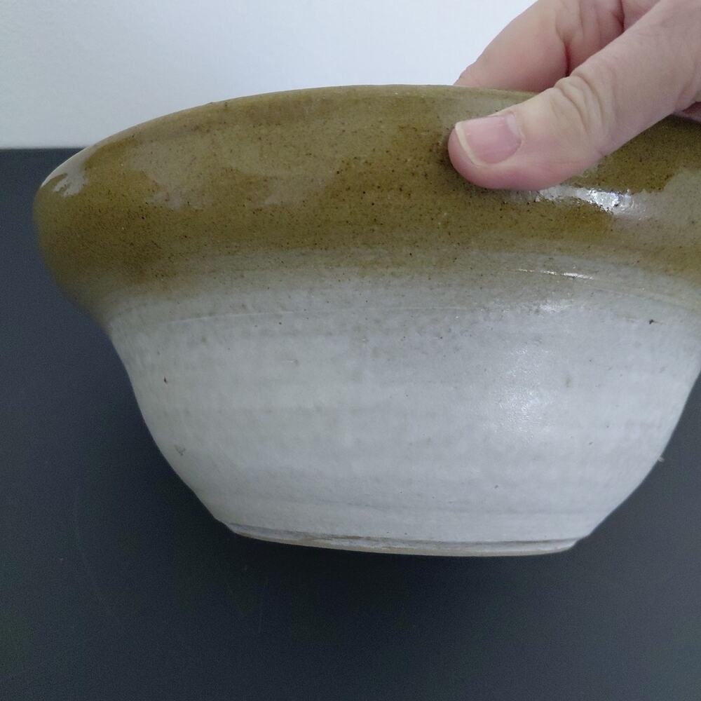 VTG Artisan Pottery Bowl Serving LARGE Craftsman Rustic 12" Signed Brown Cream